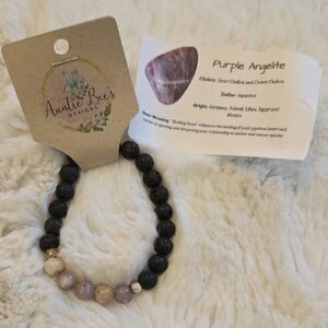 Auntie Bee's Purple Angelite & Black Lava Stone Beaded Bracelet